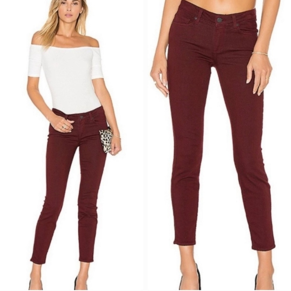 Paige low rise Peg skinny burgandy jean